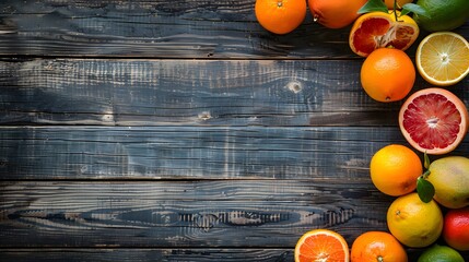 Wall Mural - orange fruit on wood background