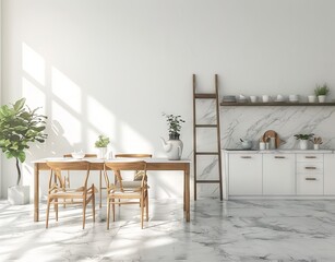 Wall Mural - Interior rendering of a Scandinavian kitchen, with wall mockups and 3D models