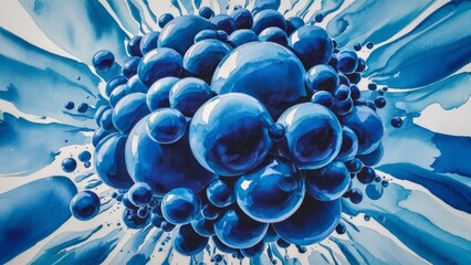 Wall Mural - A painting of a blue and white abstract design with bubbles, AI