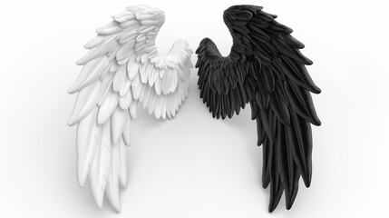 black and white angel wings isolated white background