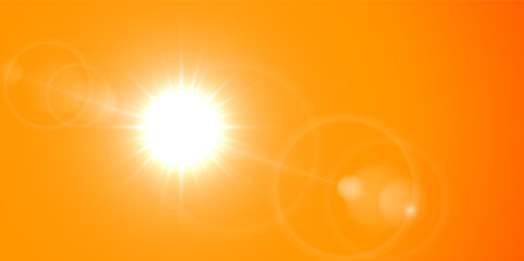 Wall Mural - sun light flare on orange background. vector bright sunny background with sun beams