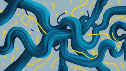 Sticker - A painting of a blue and yellow swirl with some lines, AI