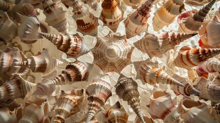 Wall Mural - An Abundance of Beautiful Conch Shells Arranged in a Circular Frame