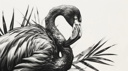 Sophisticated black and white flamingo artwork