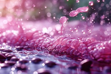 Poster - Pink Water Droplets Splashing on a Surface