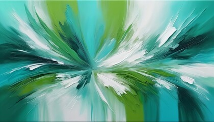 Abstract art background oil painting green and white, Turquoise blue, Oil painting banner , background created with generative ai