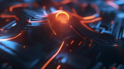 Poster - futuristic digital landscape with glowing lines and grid