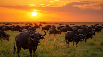 Wall Mural - big five - cape buffalos in the serengeti