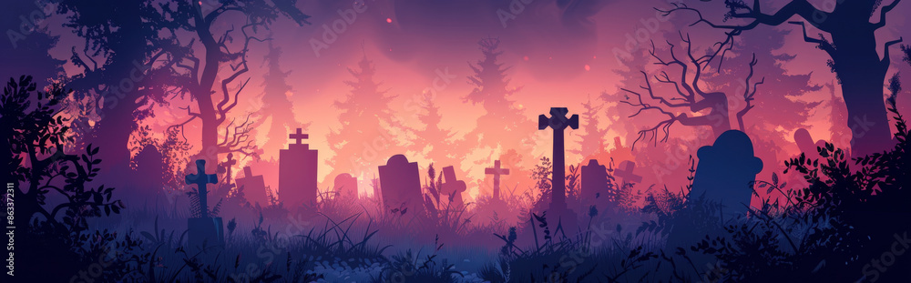 Headstone Gradient background with simplified headstones and crosses on a dark gradient ...