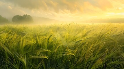 Wild oat (Avena fatua) on fields of wheat and barley crops in summer before harvest