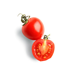 Wall Mural - Fresh cherry tomato with half on white background