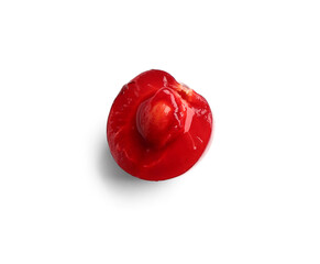 Poster - Half of red sweet cherry on white background