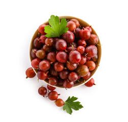 Poster - Bowl with fresh gooseberries on white background