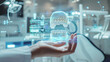 © mimi - A futuristic dental clinic showcases a floating 3D model of human teeth, highlighting advanced technology and precision in modern dentistry.