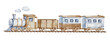 © R&A Studio - Watercolor Wooden Train Toys, Baby game wooden retro trains. Clipart for greeting card, baby shower, invitation, birthday