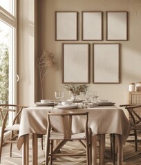 Wall Mural - An interior rendering of a cozy dining room mockup