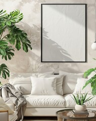 Wall Mural - 3D render of a mock-up poster frame in Scandinavian style on an interior background