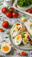 Wall Mural - Delicious egg salad wraps with fresh veggies