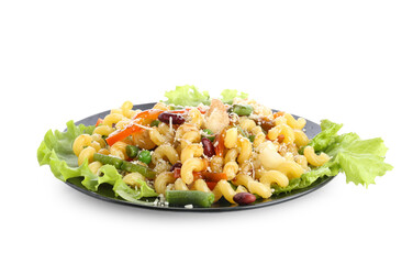 Sticker - Plate with delicious pasta primavera on white background