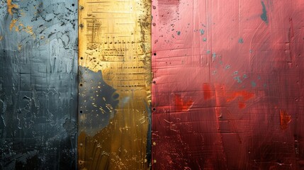 Abstract textured background with three vertical panels in shades of black, gold, and red.