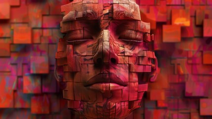 Sticker - A digital art piece of a man's face made up from blocks, AI