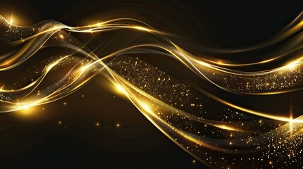 Wall Mural - Sparkling gold line with glowing light effects, creating a luxurious feel on a black background