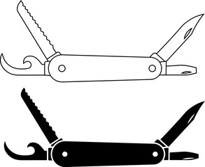 Poster - outline silhouette Pocketknife icon set