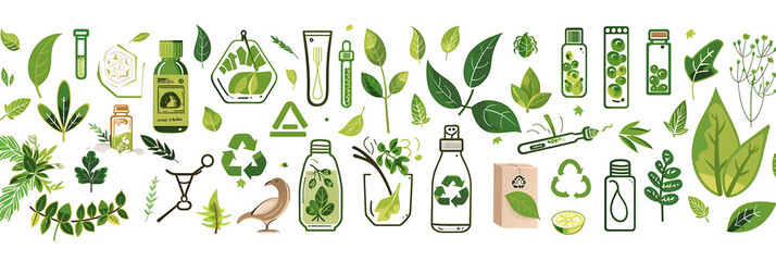 Wall Mural - Pharmacy icons featuring ecofriendly packaging sustainable pharmacy practices green pharmacy initiatives symbolizing the growing focus on environmental sustainability in pharmacy operations