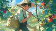 © Tuah - a man picking fruit in the garden with a happy and pleasant expression