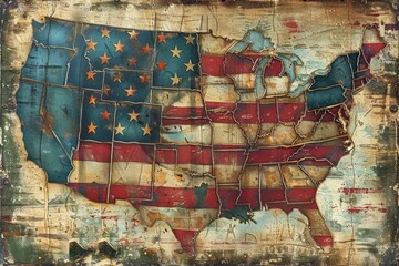 Wall Mural - Retro Patriotic Canvas: Vintage American Flag Art