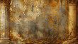 © btiger - vintage ancient Roman and Greek wall background with aged plaster stone texture golden pillars faded graffiti