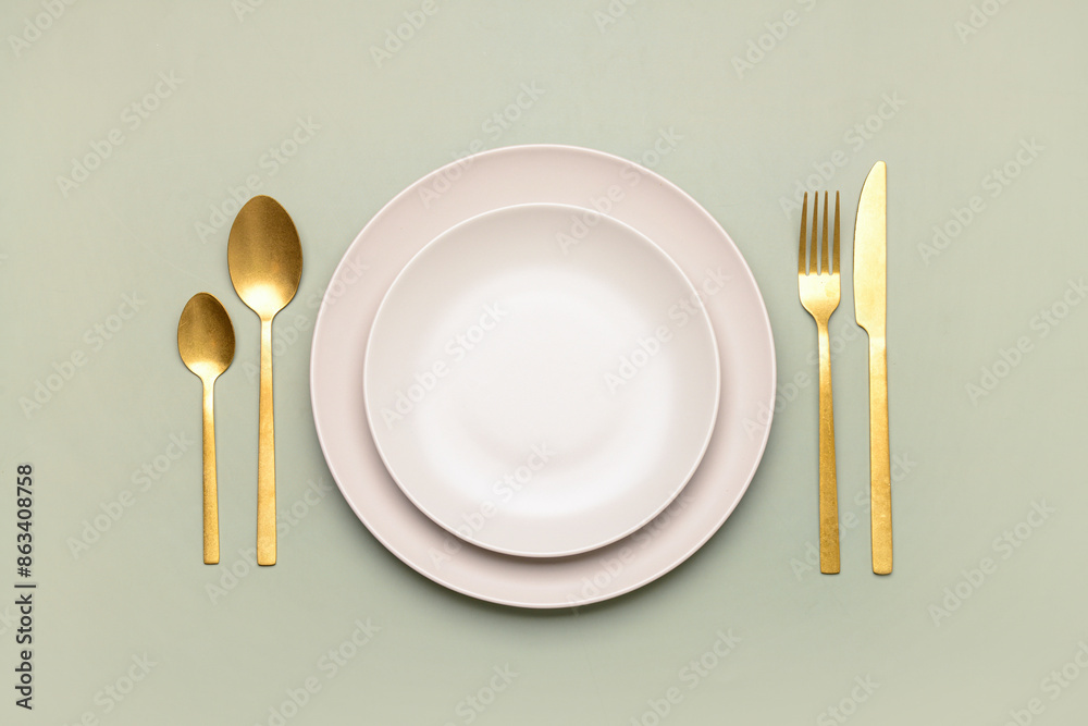 Simple table setting on olive background