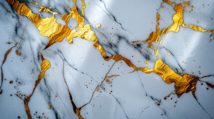 Wall Mural - A marble wall with gold accents and splatters of paint, texture backdrop for overlay