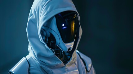 Portrait of an Anonymous Robotic Hacker Engaged in Cyber security Breach, Depicting Cyber crime and Cyber attack Concepts with Futuristic and Technological Elements