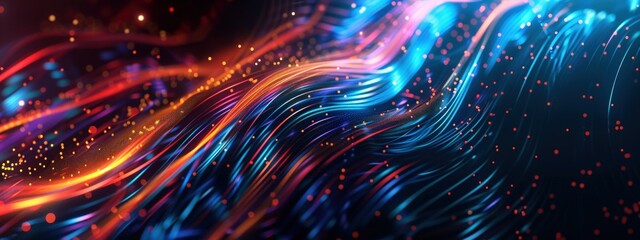 Poster - A colorful, swirling line of light that appears to be coming from a distant star. The colors are bright and vibrant, creating a sense of energy and movement. The image evokes a feeling of wonder
