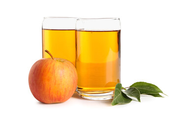 Wall Mural - Glasses of fresh apple juice on white background
