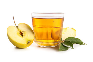 Wall Mural - Glass of fresh apple juice on white background