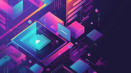 Fototapete - A vibrant and dynamic abstract background with a device screen displaying streaming video, perfect for video bloggers and streaming services. Generative AI