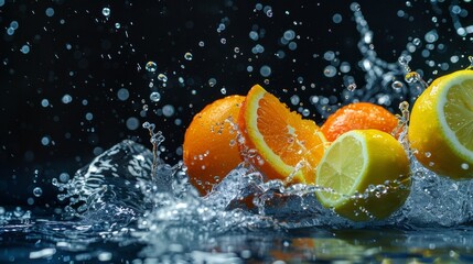 Wall Mural - Fresh Citrus Splash - Oranges and Lemons in Water Generative AI