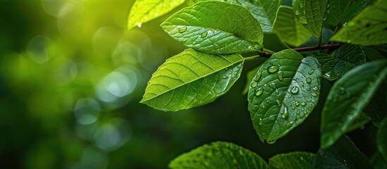 Wall Mural - Dew-kissed Leaves in the Sunlight