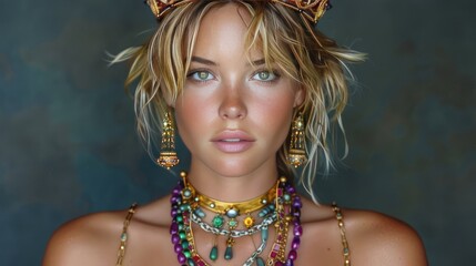 Wall Mural - beautiful blonde woman in a crown and jewelry  