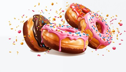Wall Mural - pink and chocolate donuts with icing and sprinkles