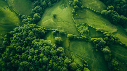 Wall Mural - aerial view of beautiful green landscape, relaxing wallpaper, background 