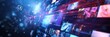 © Анатолий Сав - A digital screen displays various video streams with a vibrant blue and red color palette. Generative AI