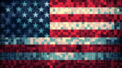 Wall Mural - USA flag abstract pixel art