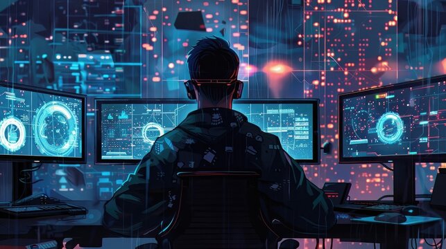 A cybersecurity expert vigilantly monitors networks, their keen eye spotting potential threats amidst a sea of ones and zeros