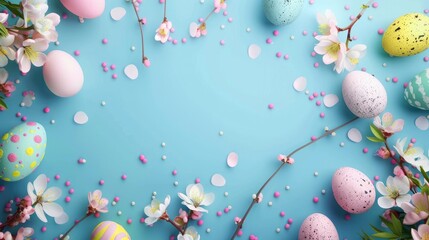 Poster - Easter holiday card design with text message on a blue background