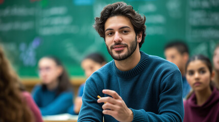 Poster - Young college student asking question during class lecture