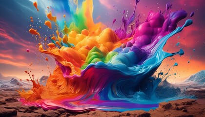 Wall Mural - Colorful paint splash in the ground. Rainbow colors element design	