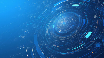 Poster - Futuristic technology interface with a blue circle and lines with copy space text for technology, innovation, future, digital, network, internet, abstract, design